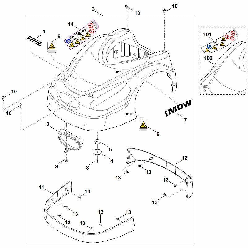 STIHL 6301-780-2025 afdekking positie 3 technische tekening