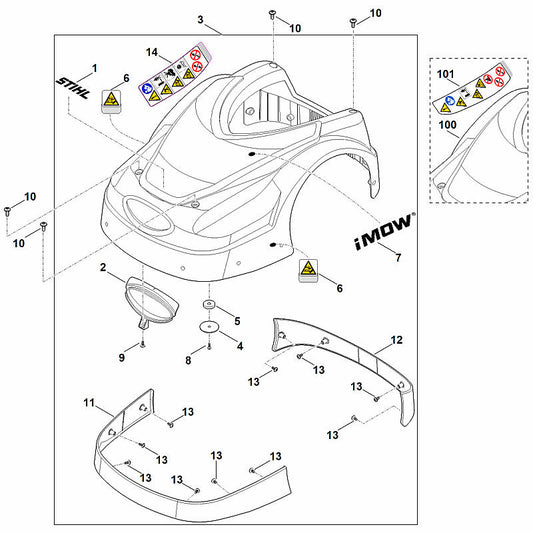STIHL 6301-780-2025 afdekking positie 3 technische tekening