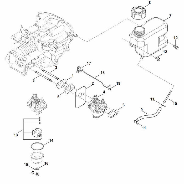 STIHL 0004-120-0606 carburator positie 4 technische tekening