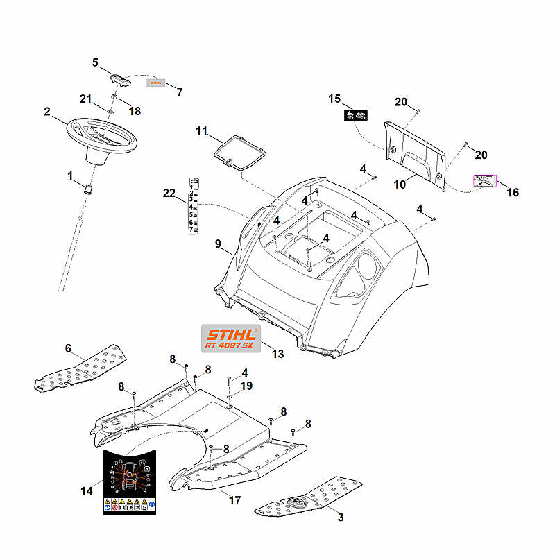 STIHL 6165-967-4451 sticker positie 16 technische tekening