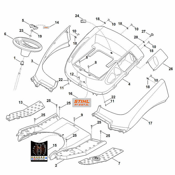 STIHL 6170-780-2092 afdekking compl. positie 2 technische tekening