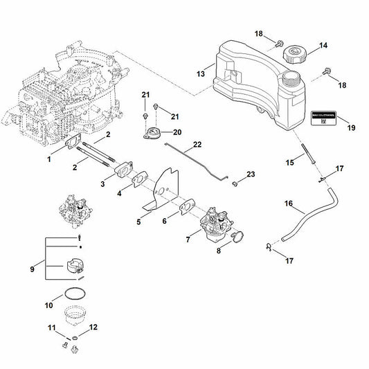 STIHL 0004-350-0405 brandstoftank positie 13 technische tekening