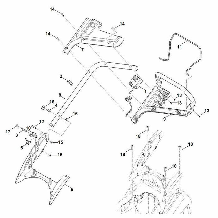 STIHL 6320-780-2810 onderstuk duwstang positie 8 technische tekening