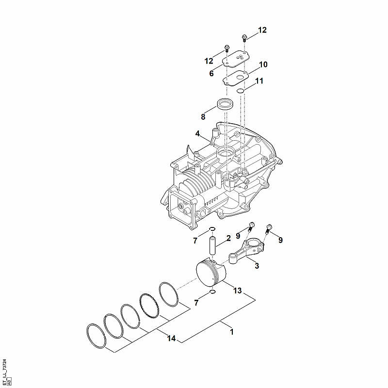 STIHL 0004-007-1033 set zuigerveren positie 14 technische tekening