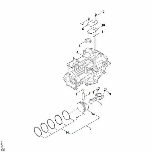 STIHL 0004-007-1033 set zuigerveren positie 14 technische tekening