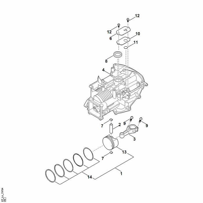 STIHL 0004-007-1033 set zuigerveren positie 14 technische tekening