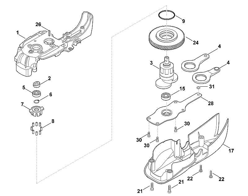 STIHL 6460-641-0306 transmissiehuis positie 1 technische tekening