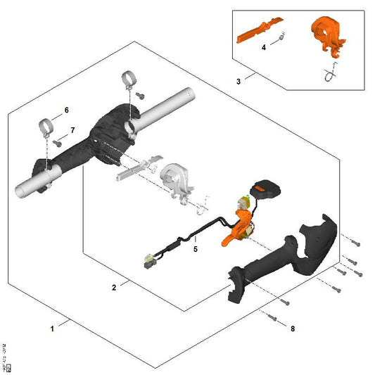 STIHL FA017901304 Bedieningshandgreep positie 1 technische tekening