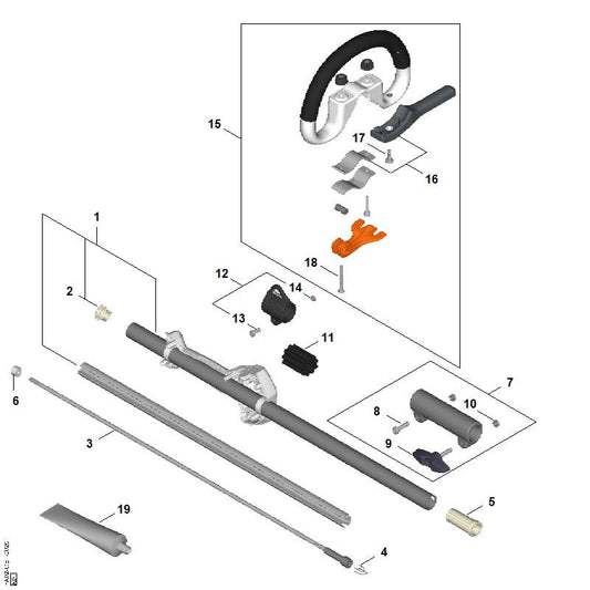 STIHL 4140-710-3220 Aandrijfas positie 3 technische tekening