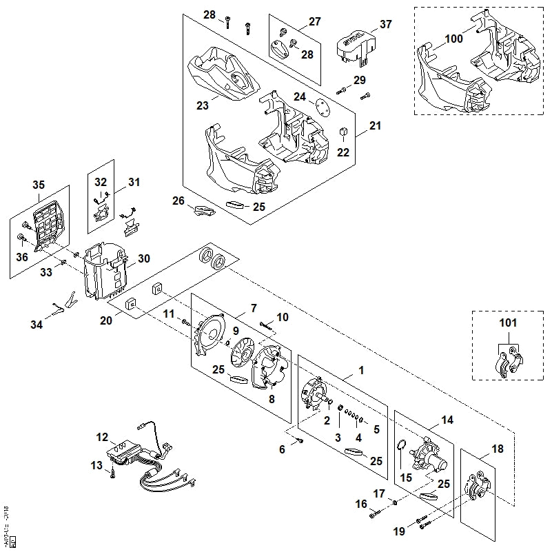 STIHL FA039671500 Typeplaatje FSA 200 positie 24 technische tekening