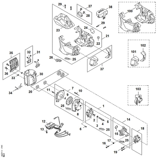 STIHL FA039671520 Typeplaatje FSA 200 R positie 24 technische tekening