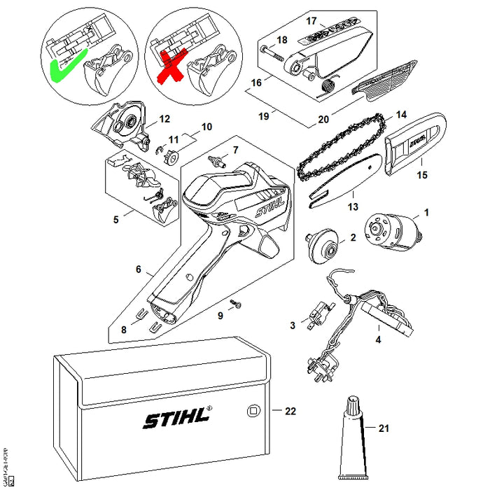 STIHL GA016401700 Kettingtandwieldeksel positie 12 technische tekening