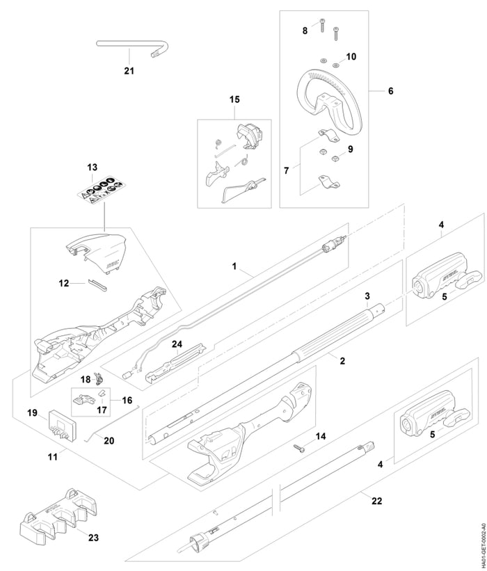 STIHL HA011824900 Stang positie 20 technische tekening