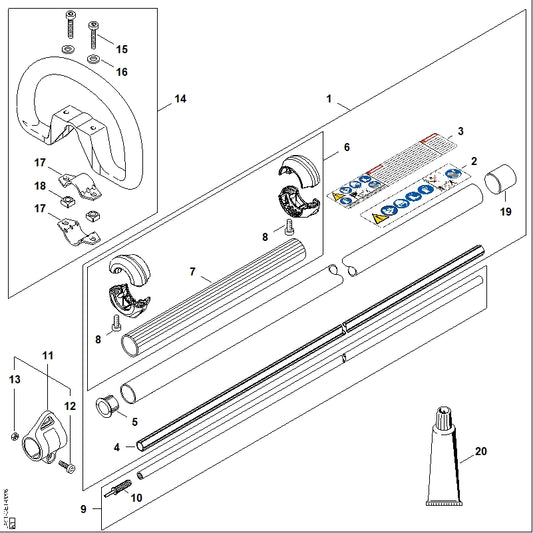 STIHL LA017103210 Aandrijfas positie 9 technische tekening