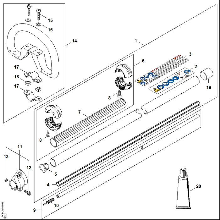 STIHL LA017103210 Aandrijfas positie 9 technische tekening
