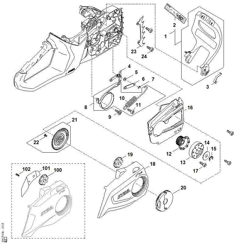 STIHL 1250-640-7101 Wormwiel positie 12 technische tekening