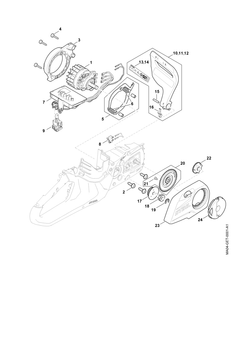 STIHL MA040071000 Set onderdelen kettingrem positie 5 technische tekening