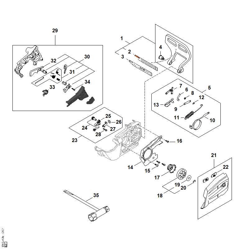 STIHL MA050071000 Set onderdelen kettingrem positie 5 technische tekening