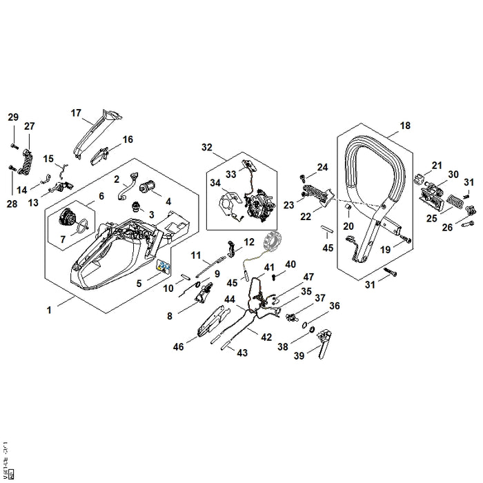 STIHL MB011821500 Gasstang positie 11 technische tekening