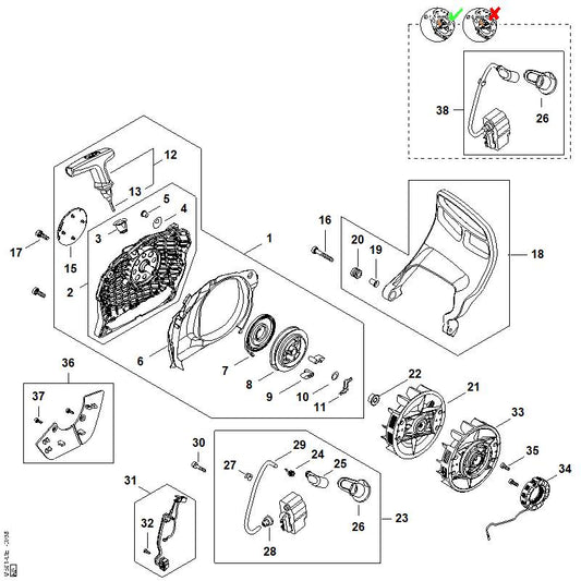 STIHL MB014043500 Dynamo positie 34 technische tekening