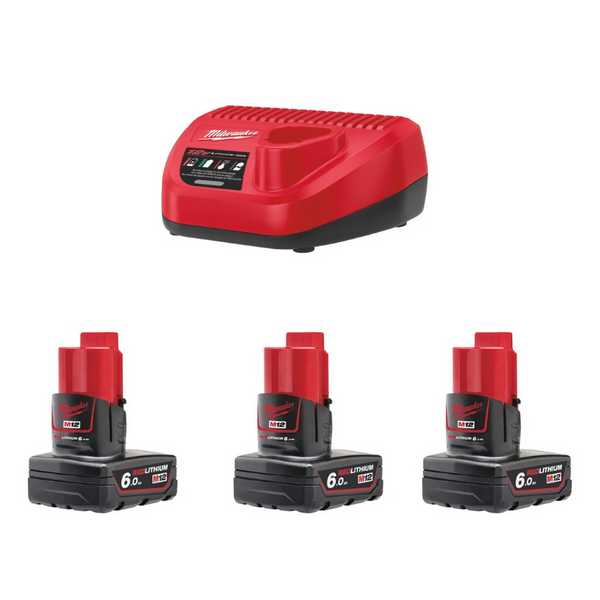 Milwaukee M12 NRG-603 Pack Incl. 3x M12 6.0 Ah Accu en 1x Lader