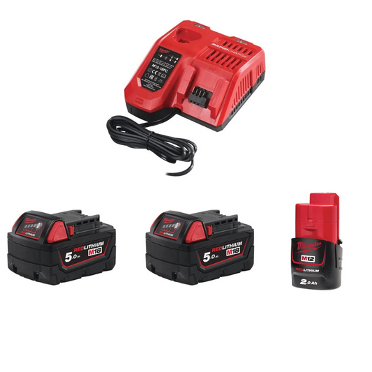 Milwaukee M18 NRG-502 Pack Incl. 2x M18 Accu, 1x M12 Accu en 1x Lader