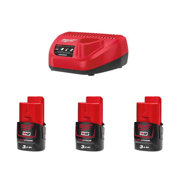Milwaukee M12 NRG-303 Pack Incl. 3x M12 3.0 Ah Accu en 1x Lader