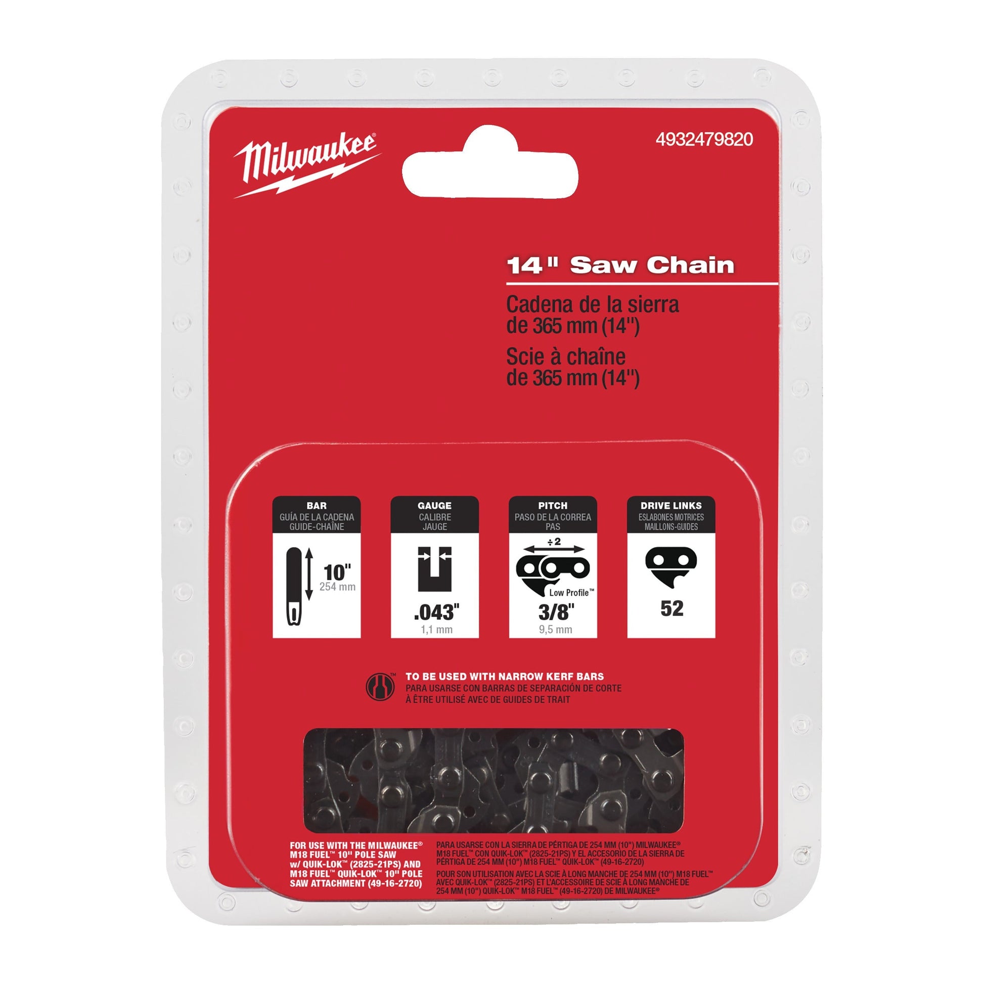 Milwaukee M18 FCHS35 Zaagketting 3/8" - 35 cm