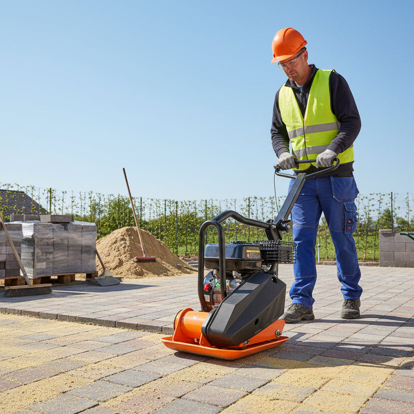 Altrad Eco trilplaat MASTER - 63kg SET met wielstel & rubber trilmat