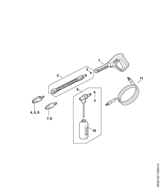 STIHL RE025300004 Vlakstraalsproeier positie 4 technische tekening
