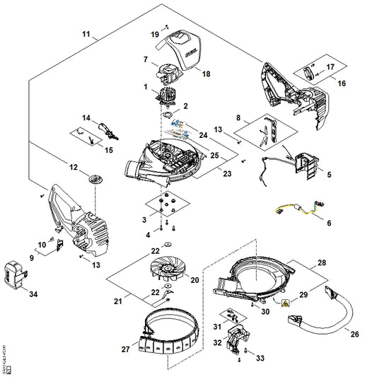 STIHL SA074352700 Afdekkap positie 32 technische tekening