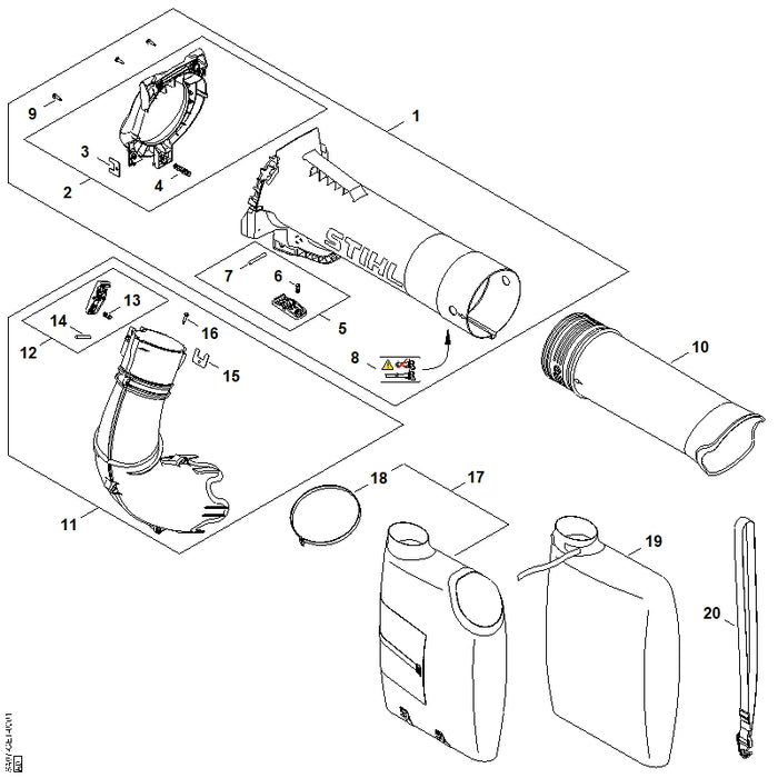 STIHL SA077603501 Zuigpijp positie 1 technische tekening