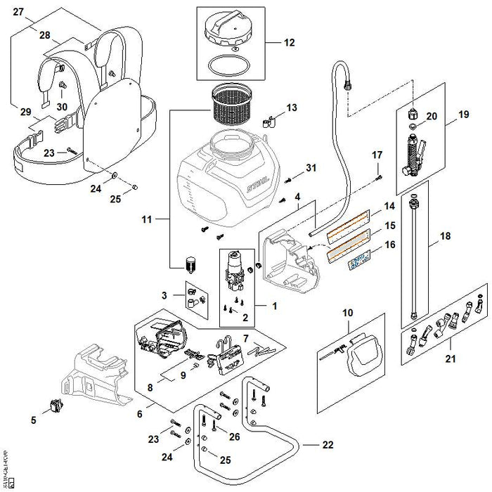 STIHL WA317080800 Veer positie 7 technische tekening