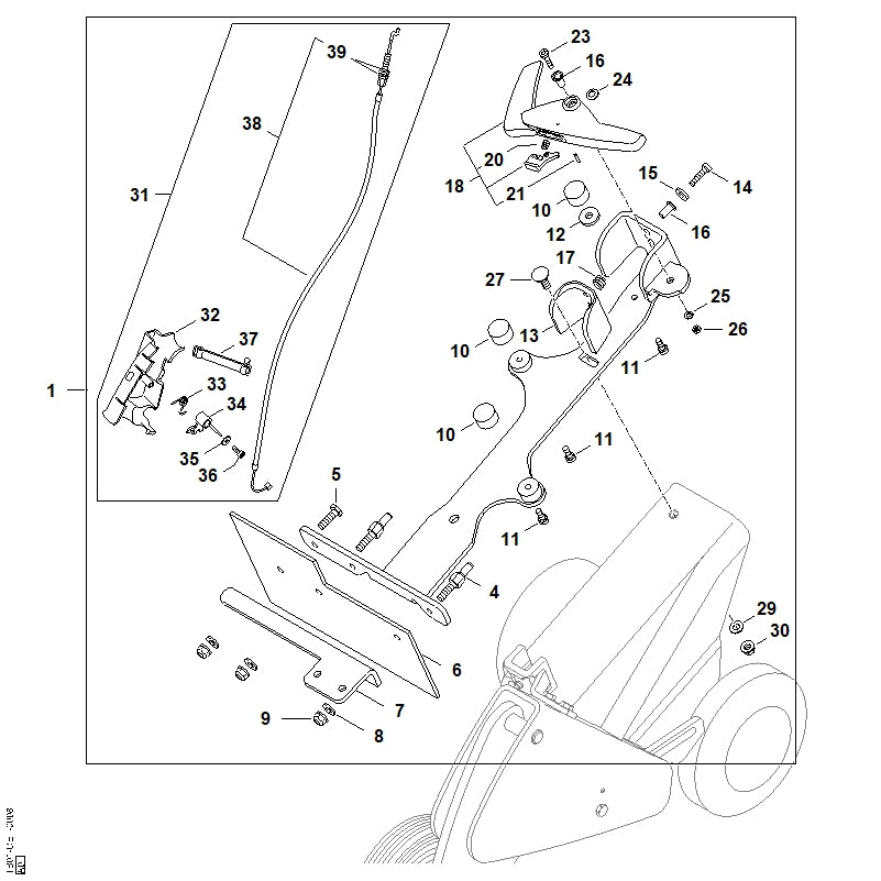STIHL TB011801800 Gasklepmechanisme positie 31 technische tekening