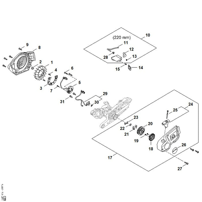 STIHL TB014005800 Sensor positie 29 technische tekening