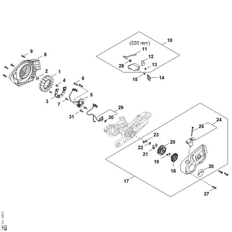 STIHL 4224-195-3501 Veer positie 23 technische tekening