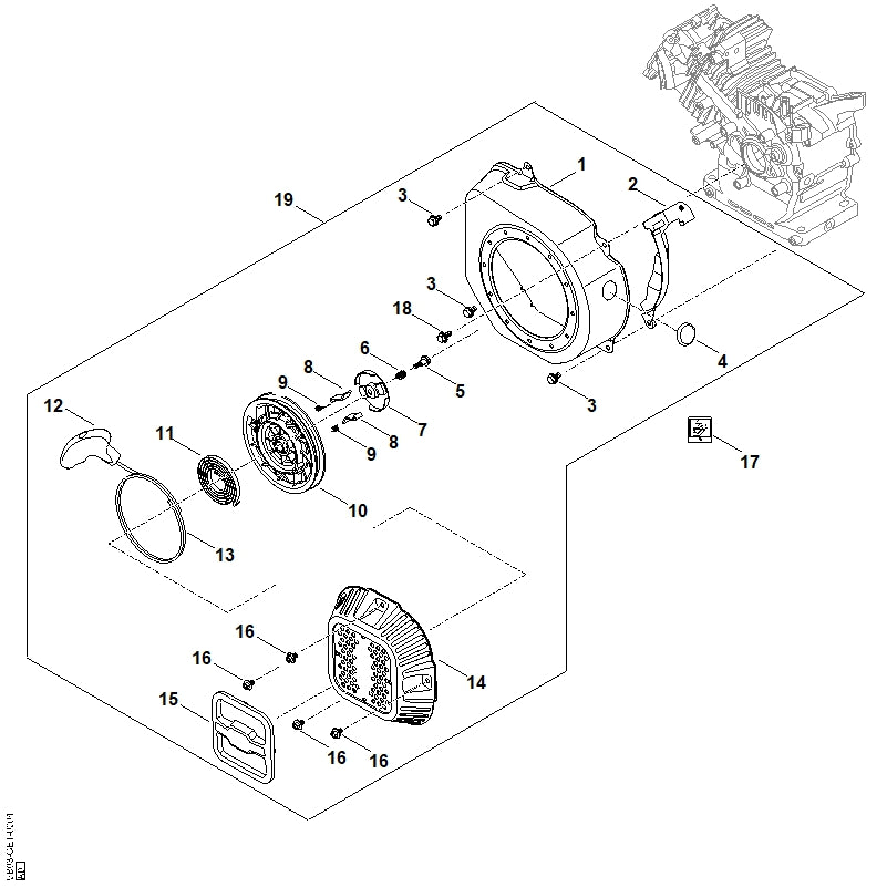 STIHL 0004-190-4002 startmechanisme compl. positie 19 technische tekening