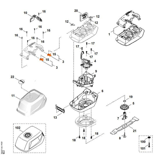 STIHL WA214301400 Elektronisch moduul positie 20 technische tekening