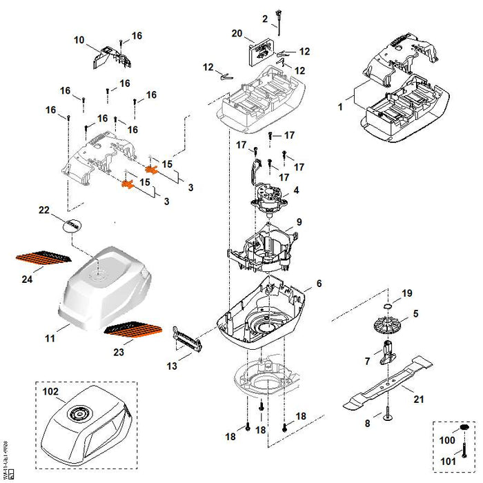 STIHL 0000-763-4100 Scharnierstuk positie 13 technische tekening