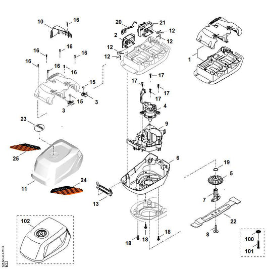 STIHL WA424301400 Elektronisch moduul positie 21 technische tekening