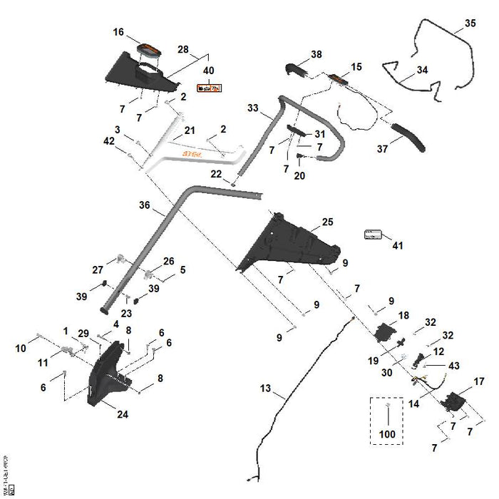 STIHL WA707802800 Onderste deel stuur positie 36 technische tekening