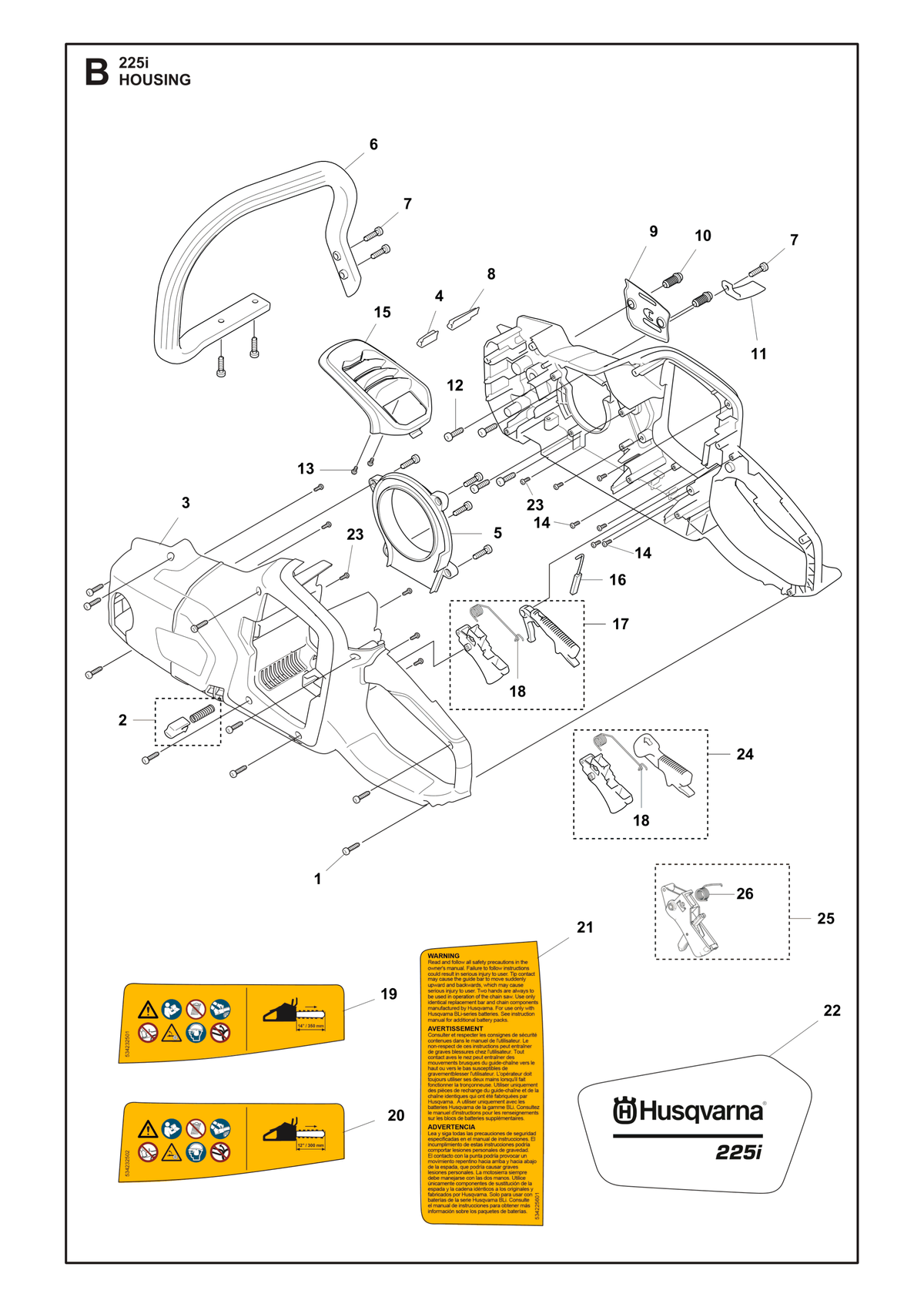 Husqvarna 537512801 onderdelentekening - positie 22